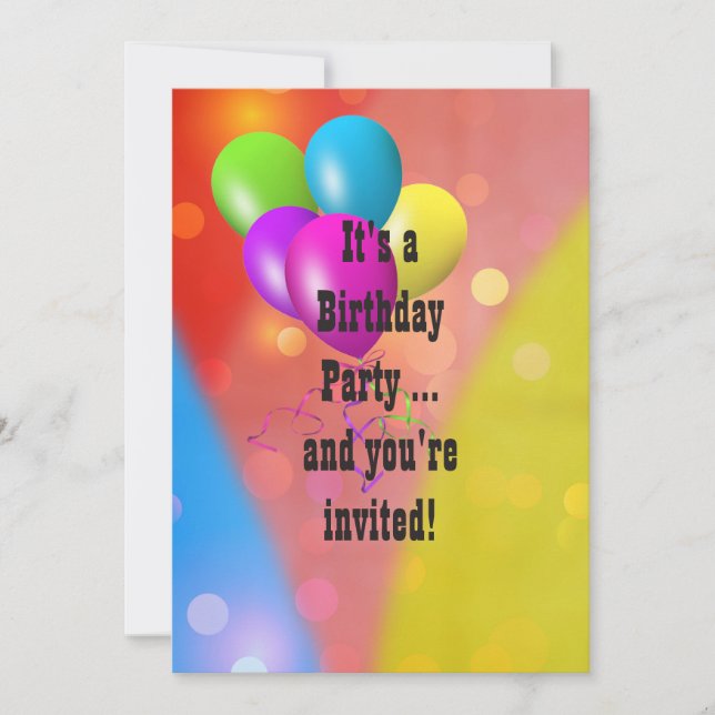 Convite Rainbow Balloon Bokeh Invite (Frente)