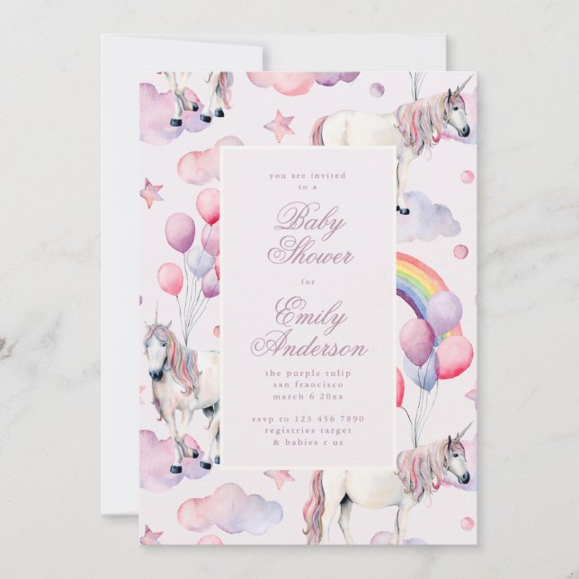 Convite Rainbow Balloons Chá de fraldas Party Girl (Frente)