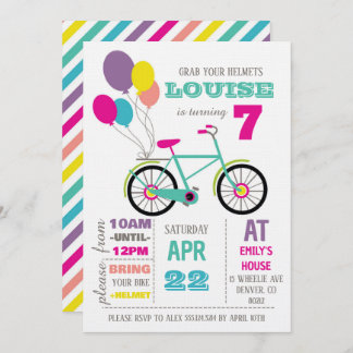Convite Rainbow Bicycle Birthday Party