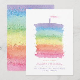 Convite Rainbow Birthday Cake Invite, Rainbow 1rua Party