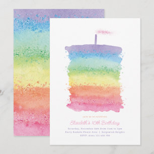 Convite Rainbow Birthday Cake Invite, Rainbow 1rua Party