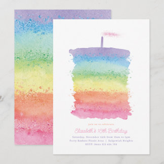 Convite Rainbow Birthday Cake Invite, Rainbow 1rua Party