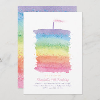 Convite Rainbow Birthday Cake Invite, Rainbow 1rua Party