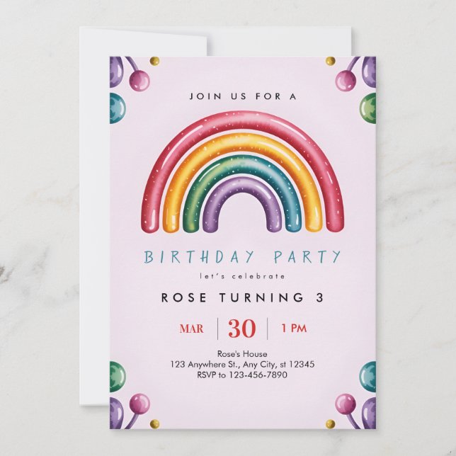 Convite Rainbow Birthday Party Invitation – Colorful Kids  (Frente)