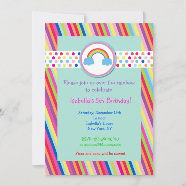 Convite Rainbow Birthday Party Invitations (Frente)