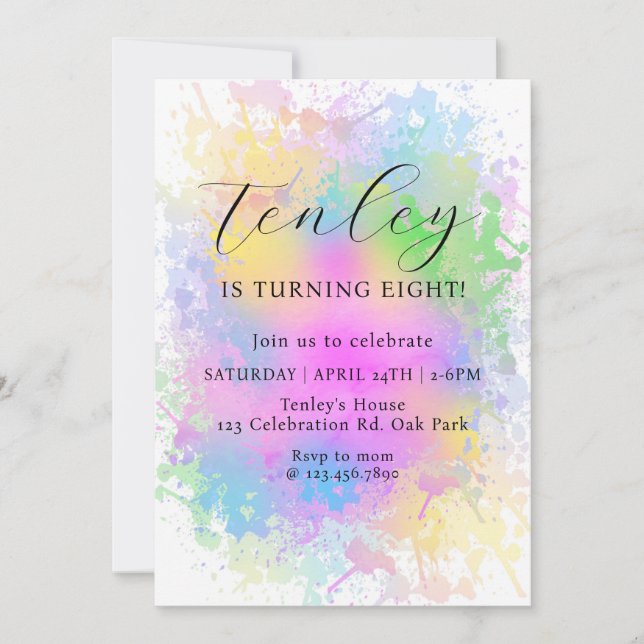 Convite Rainbow Birthday, Watercolor, Rainbow Party, (Frente)