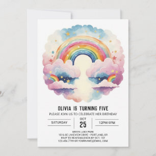 Convite Rainbow Boho Clouds Girl Birthday