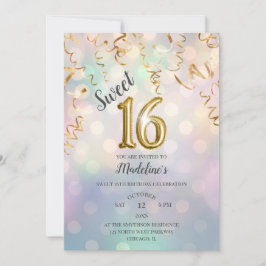 Convite Rainbow Bokeh Dourado Confetti e Sparkle Foil 16