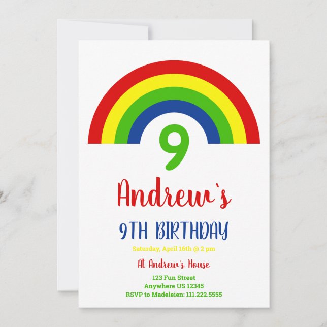 Convite Rainbow Boys 9º aniversário (Frente)