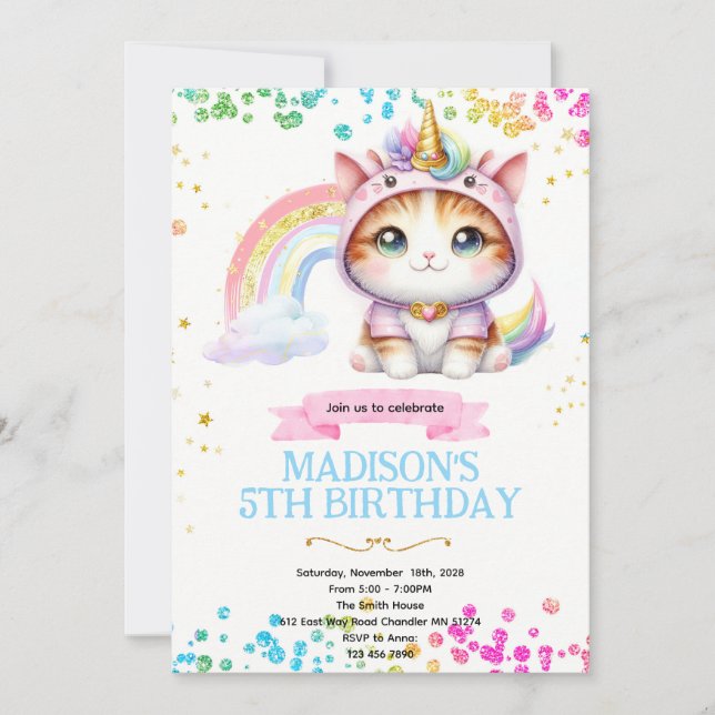 Convite  Rainbow Caticorn Birthday invitation (Frente)