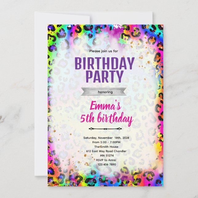 Convite Rainbow cheetah leopard print invitation (Frente)