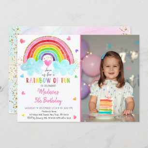 Convite Rainbow Cloud Hearts Watercolor Birthday