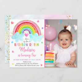 Convite Rainbow Cloud Hearts Watercolor Birthday