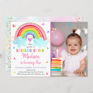 Convite Rainbow Cloud Hearts Watercolor Birthday