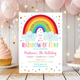 Convite Rainbow Clouds Birthday