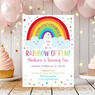 Convite Rainbow Clouds Primeiro Aniversário