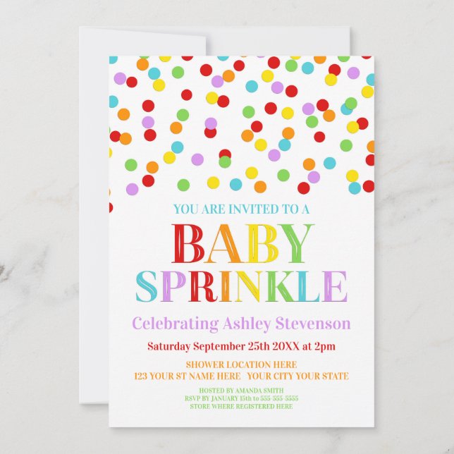 Convite Rainbow Confetti Baby Sprinkle (Verso)