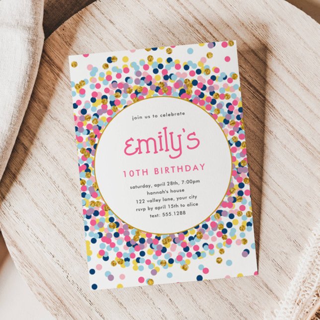 Convite Rainbow Confetti Dourado Glitter Playday (Criador carregado)