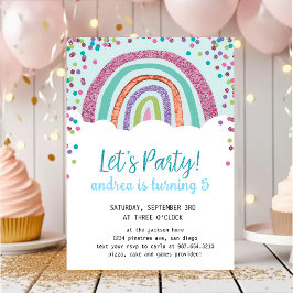 Convite Rainbow Confetti Girl 5th Birthday Party
