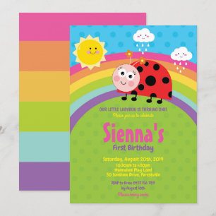 Convite Rainbow Cute Ladybug primeiro aniversario Party Gi