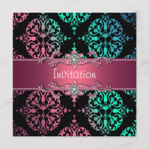 Convite Rainbow Damask Black Party