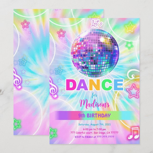 Convite Rainbow Dance Birthday (Frente/Verso)
