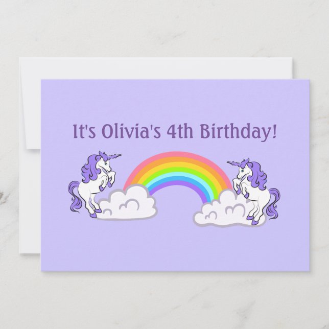 Convite Rainbow e Unicorns Design Flat Invitation (Frente)