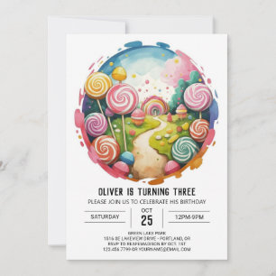 Convite Rainbow Editable Lollipop Birthday