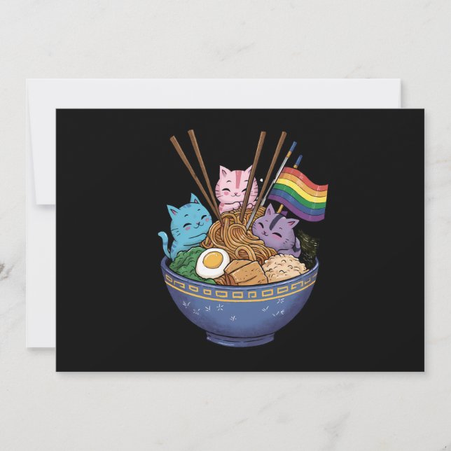 Convite Rainbow Flag Gats Ramen Anime Orgulho gay Mês LGBT (Frente)