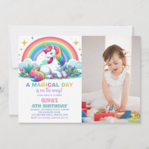 Convite Rainbow Floral Unicorn Aniversações de Aniversário