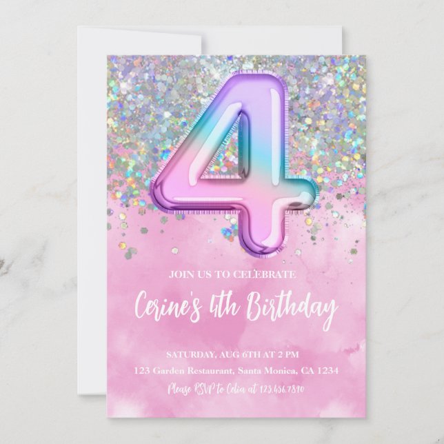 Convite Rainbow Foil Girl Quarth Birday (Frente)