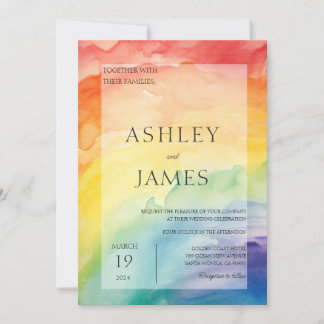 Convite Rainbow Gay Lésbica Casamento LGBTQ Watercolor