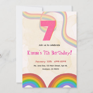 Convite Rainbow Girl 7th Birthday Invitation