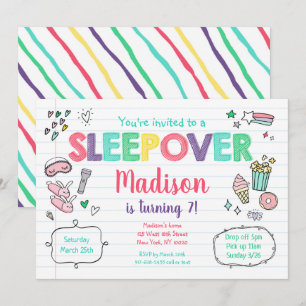 Convite Rainbow Girl Aniversário do Partido Sleepover