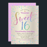 Convite Rainbow Glitter Dourado Virtual Sweet 16 Aniversár<br><div class="desc">"Feliz Doce 16". Aqui está uma forma excelente de fazer com que sua filha ainda seja capaz de comemorar seu aniversário marcante com todos os seus amigos. Envie este convite de festas online impressionante, brilhante, giro, festivo, moderno, personalizado para um evento a lembrar. A tipografia do arco-íris com escrita brilhante,...</div>