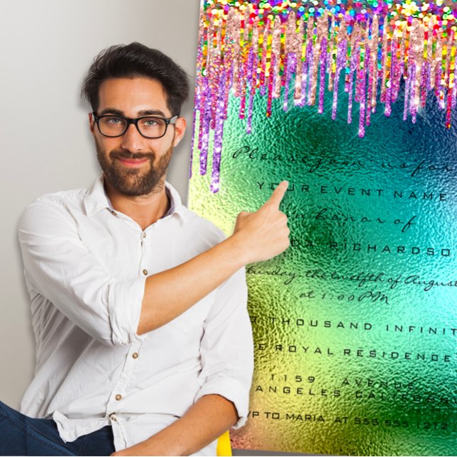 Convite Rainbow Glitter Drip Bridal 16th Unicorn Sereia (Rainbow Glitter Drip Bridal 16th Unicorn Mermaid Invitation)