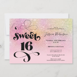 Convite Rainbow glitter ombre chic cor-de-rosa Doce 16