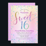 Convite Rainbow Glitter Ombre Virtual Sweet 16 Aniversário<br><div class="desc">"Feliz Doce 16". Aqui está uma forma excelente de fazer com que sua filha ainda seja capaz de comemorar seu aniversário marcante com todos os seus amigos. Envie este convite de festas online impressionante, brilhante, giro, festivo, moderno, personalizado para um evento a lembrar. A tipografia do arco-íris com escrita brilhante,...</div>