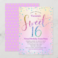 Rainbow Glitter Ombre Virtual Sweet 16 Aniversário