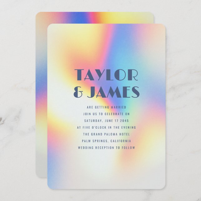 Convite Rainbow Gradient QR Code Bold Modern Wedding (Frente/Verso)