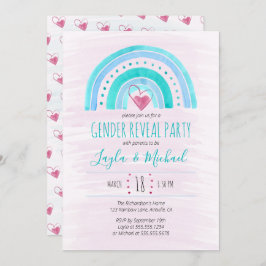 Convite Rainbow Heart Watercolor Wash Gênero Reveal