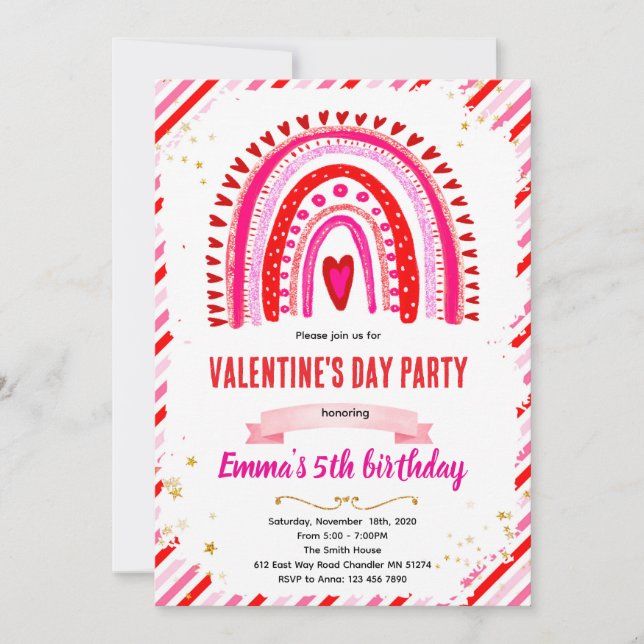 Convite Rainbow Hearts Valentine party invitation (Frente)