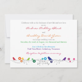 Convite Rainbow Invitation Birds Flowers