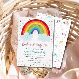 Convite Rainbow Kids Birthday Party Invitation Magical 