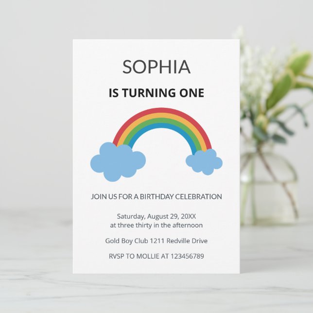Convite Rainbow Kids First Birthday Party (Em pé/Frente)