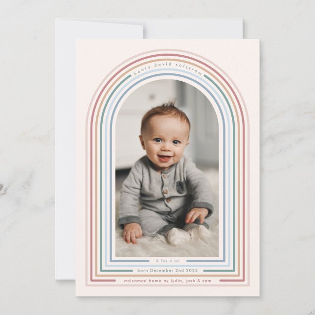 Convite Rainbow Line Arch Birth Announcement (Frente)