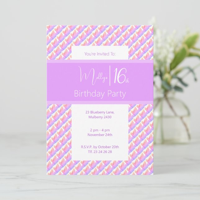 Convite Rainbow Magnolia Purple Sweet 16º Aniversário (Em pé/Frente)