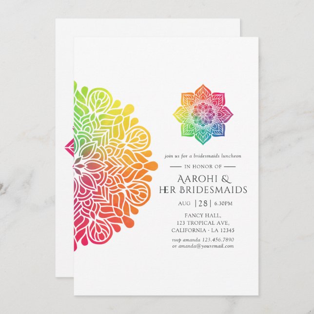Convite Rainbow Mandala Indian Bridesmaids Luncheid (Frente/Verso)