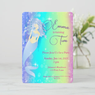 Convite Rainbow Mermaid Birthday