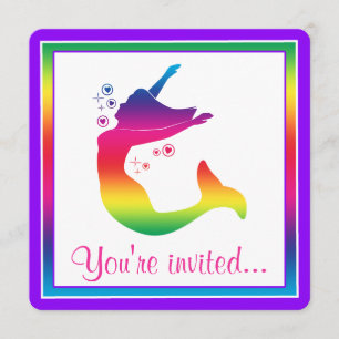 Convite Rainbow Mermaid em Silhouette Feliz Aniversário